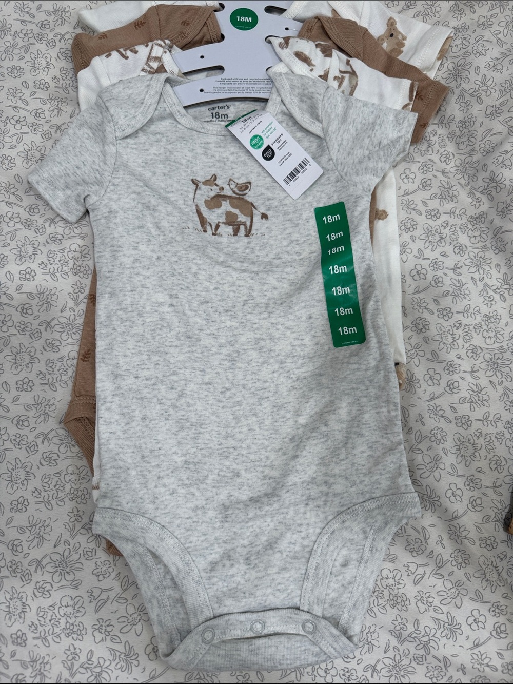 Carter's Gray Heather and Brown Cow-Print Baby One-Pieces (4-Pack)